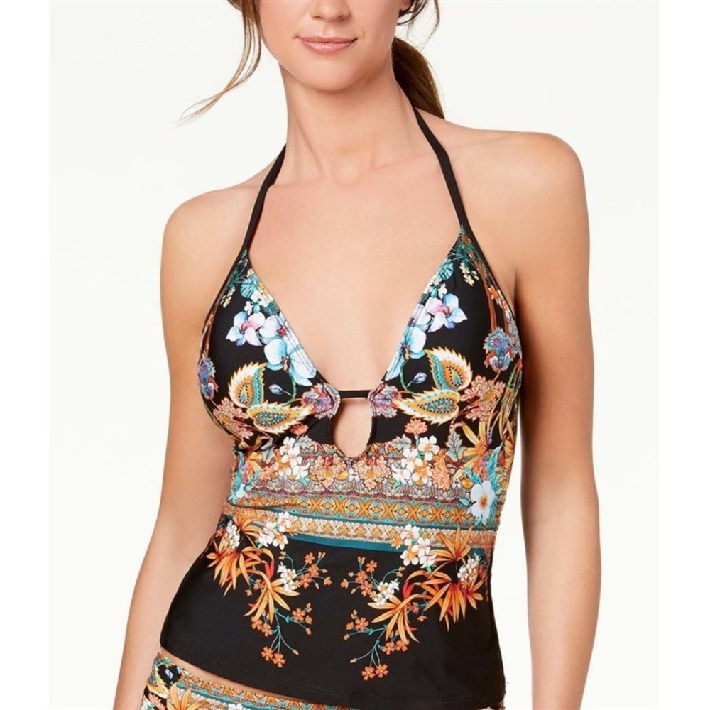 NWT Kenneth Cole S Tahiti Push Up Halter Tankini Top Black 131662